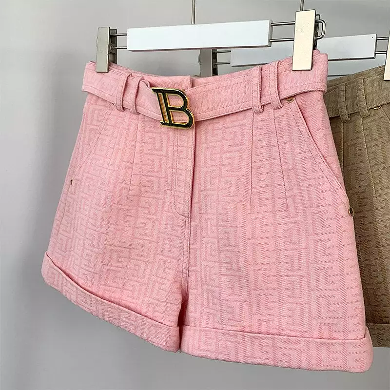 6 Colors for Option Pink Texture Washed Denim Shorts for Women with Belt Casual Style Quality Jeans Trousers