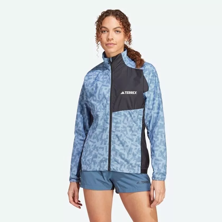 adidas Womens Terrex Trail Running Windbreaker Jacket Blue