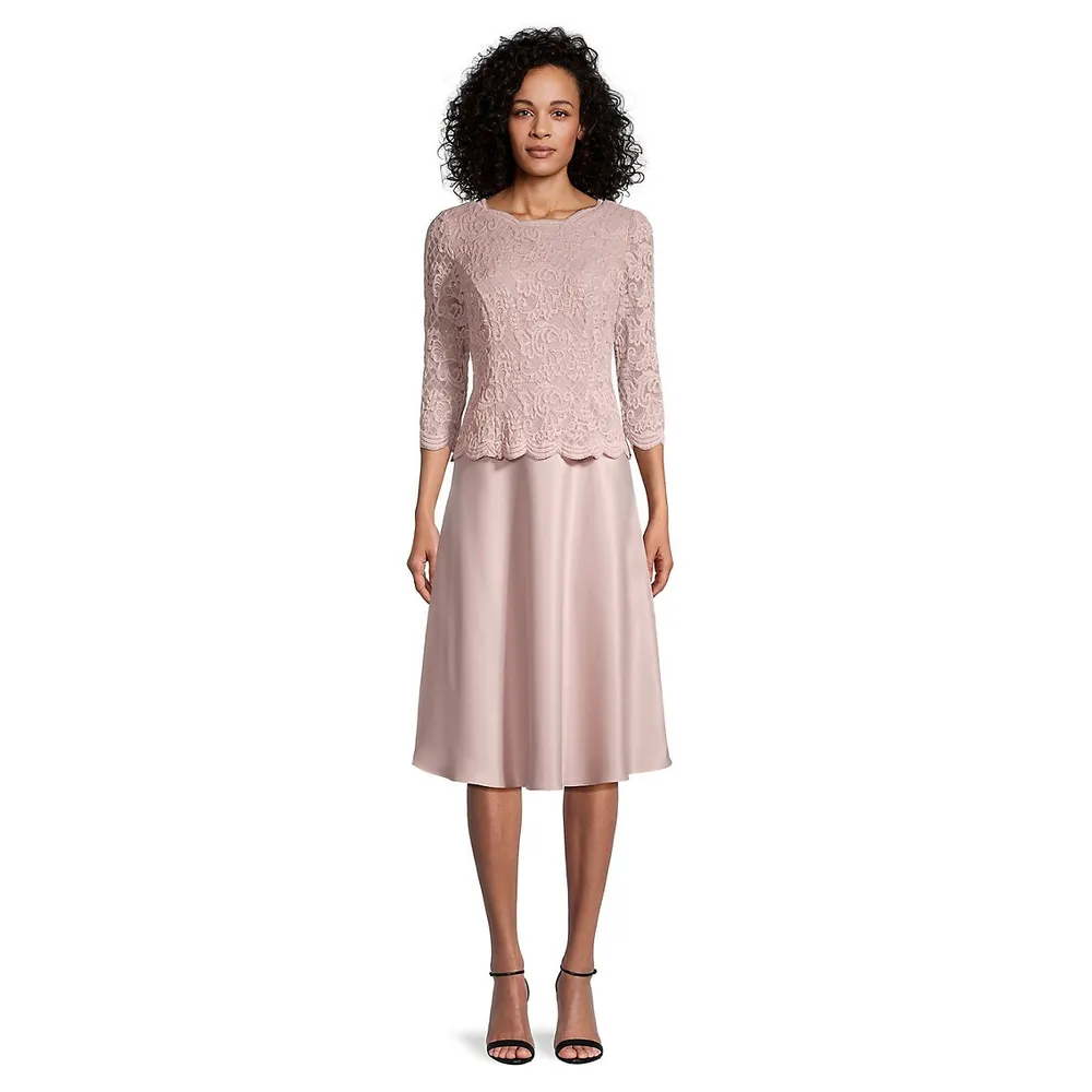 Alex Evenings Blush Mockneck Lace Dress