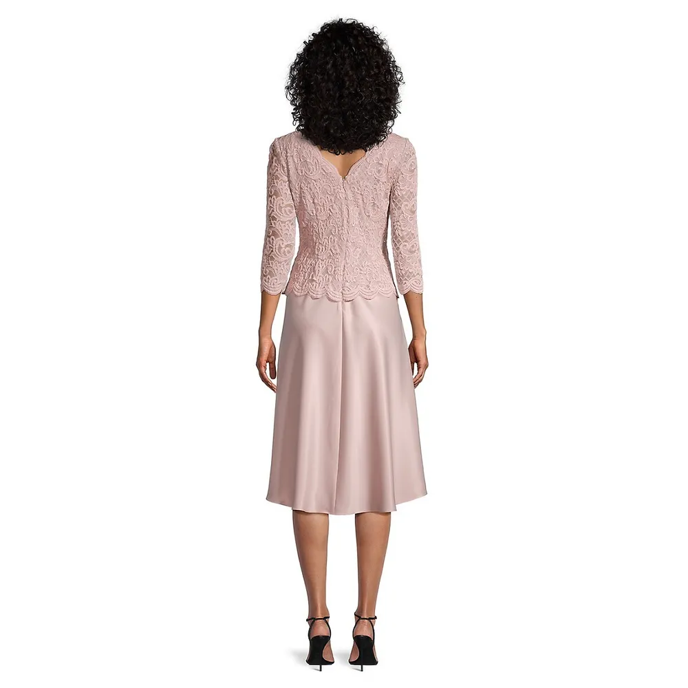 Alex Evenings Blush Mockneck Lace Dress