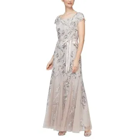 Alex Evenings Long Embroidered Dress with Godet