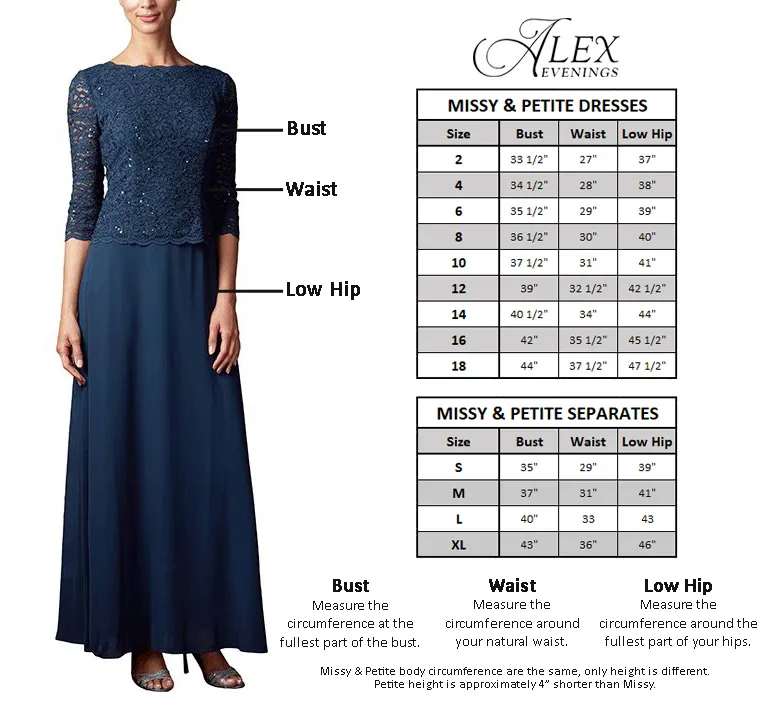 Alex Evenings Long Embroidered Dress with Godet