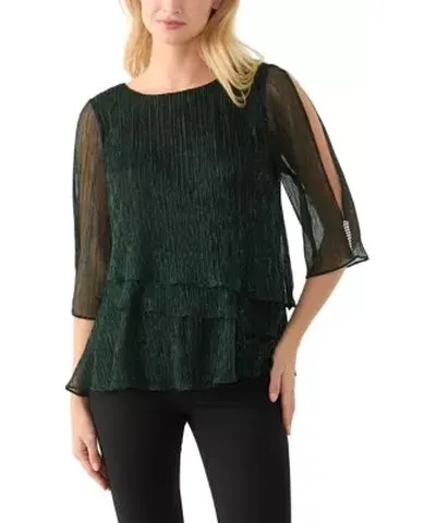 Alex Evenings Women's 3/4 Sleeve Crew Neck Knit Top with Tiered Bottom