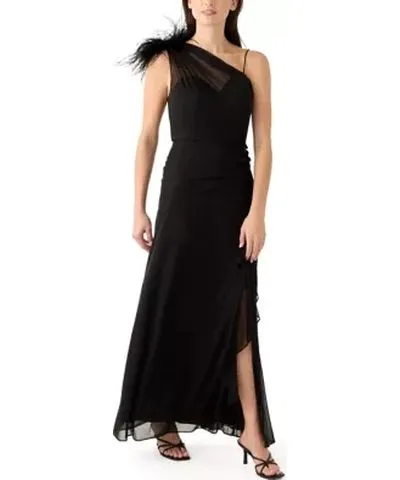 Alex Evenings Women's One Shoulder Feather Solid Chiffon Gown