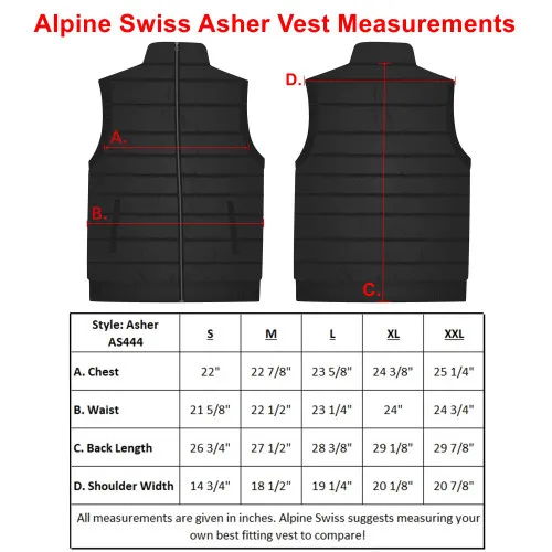 Alpine Swiss Asher Mens Lightweight Down Alternative Vest