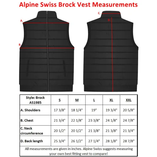 Alpine Swiss Brock Mens Lightweight Water-Resistant Down Puffer Vest