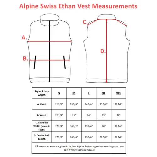 Alpine Swiss Ethan Mens Lightweight Full Zip Up Fleece Vest