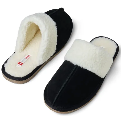 Alpine Swiss Lucy Womens Genuine Suede Memory Foam Scuff Slippers