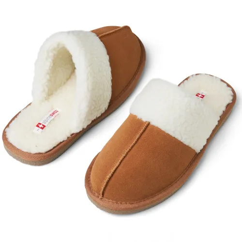 Alpine Swiss Lucy Womens Genuine Suede Memory Foam Scuff Slippers