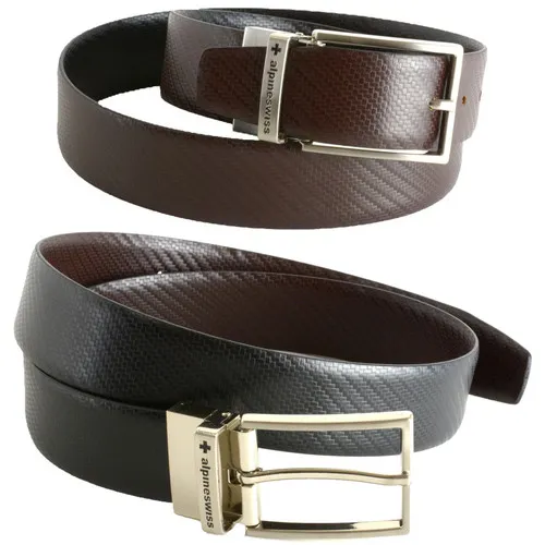 Alpine Swiss Mens Belt Reversible Black Brown Leather Dress Belt Imported from Spain