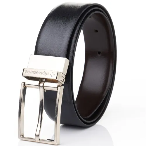 Alpine Swiss Mens Belt Reversible Black Brown Leather Dress Belt Imported from Spain