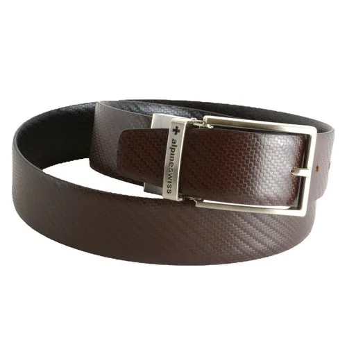 Alpine Swiss Mens Belt Reversible Black Brown Leather Dress Belt Imported from Spain