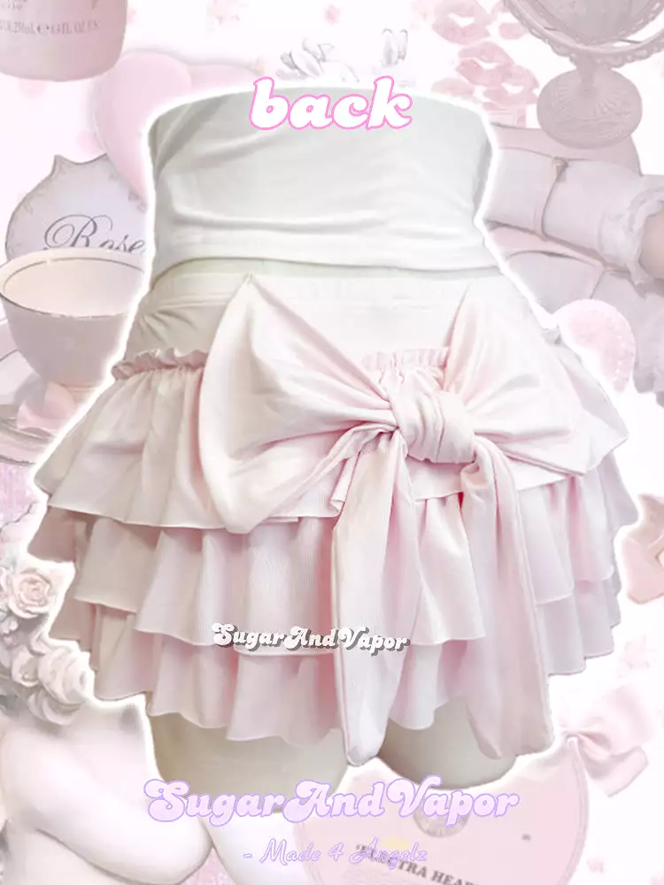 Asasia Baby Pink Bows Mini Ruffled Skirt