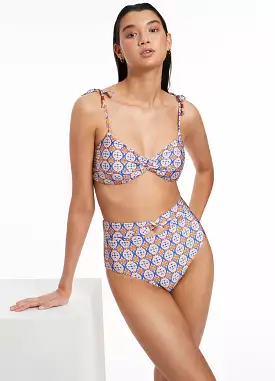 Azura Geo High Waist Twist Bikini Bottom - Retro Orange