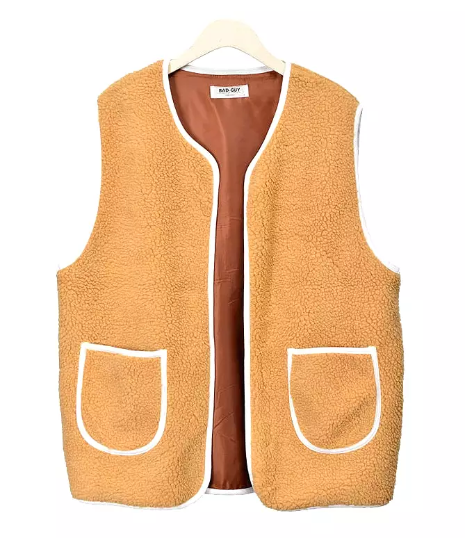 Beige Shearling Vests Mens Winter Outerwear Cozy Waistcoats Casual