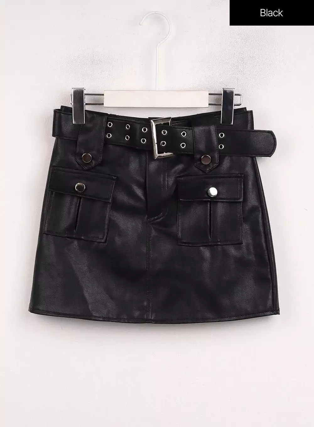 Belted Faux Leather Mini Skirt IJ410