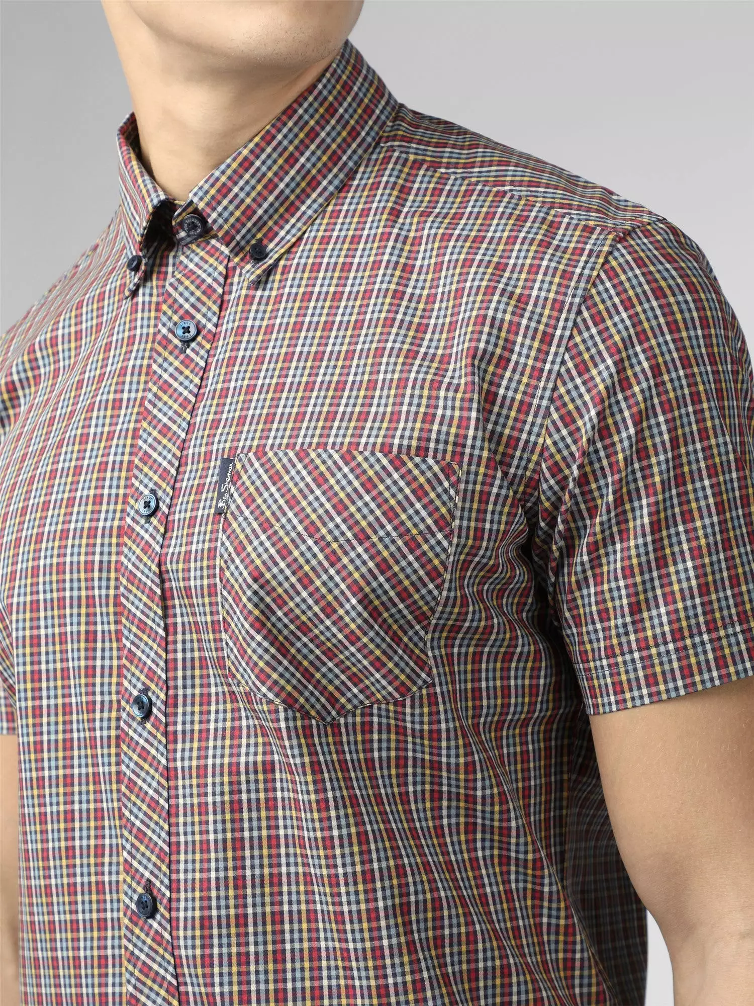 Ben Sherman Mens Mini Gingham Check Shirt Short Sleeved