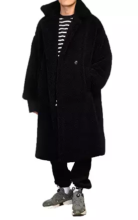 Black Shearling Long Coats Mens Winter Outerwear Thick Fur Jackets Guy