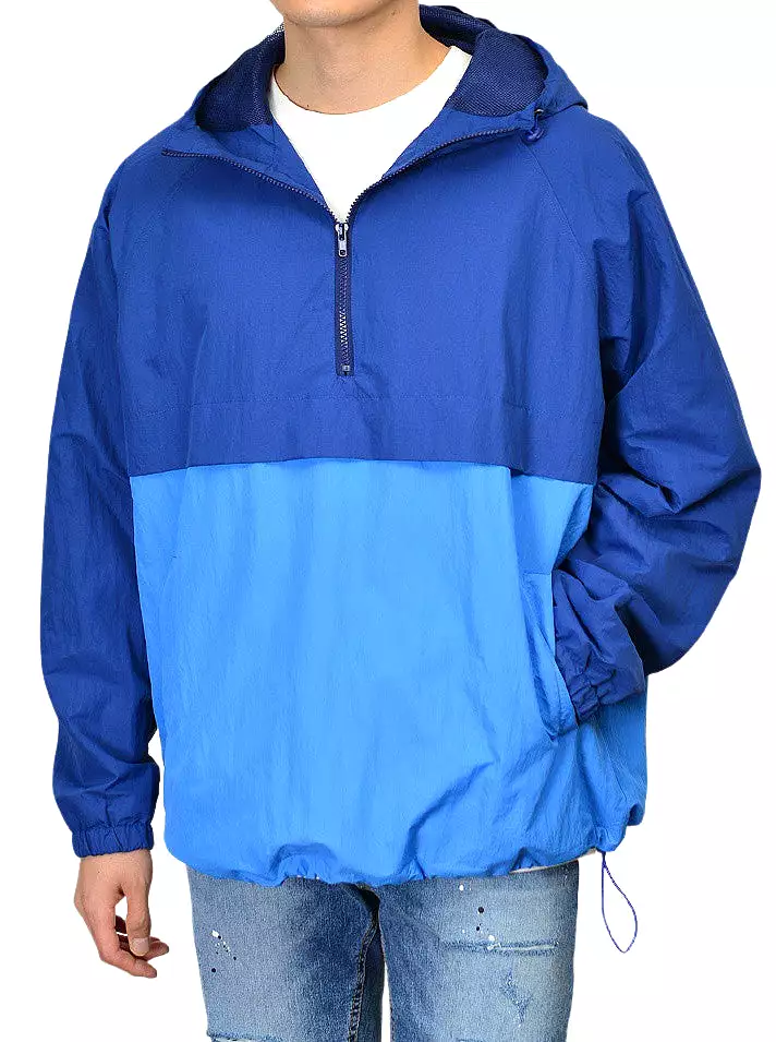 Blue Color Block Hooded Windreaker Jackets For Mens Hiphop Streetwear