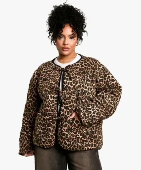 boohoo Womens Plus Leopard Tie Detail Padded Jacket