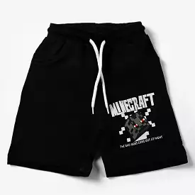 Boys Cotton Terry Knitted Short Minecraft-BLACK