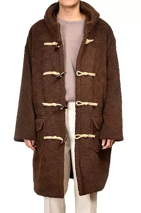 Brown Shearling Toggle Long Coats Mens Winter Outerwear Duffle Hooded