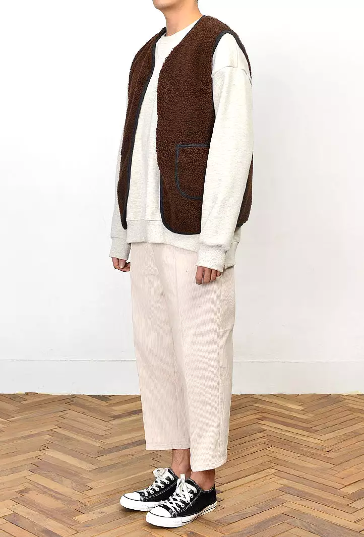 Brown Shearling Vests Mens Winter Outerwear Cozy Waistcoats Casual