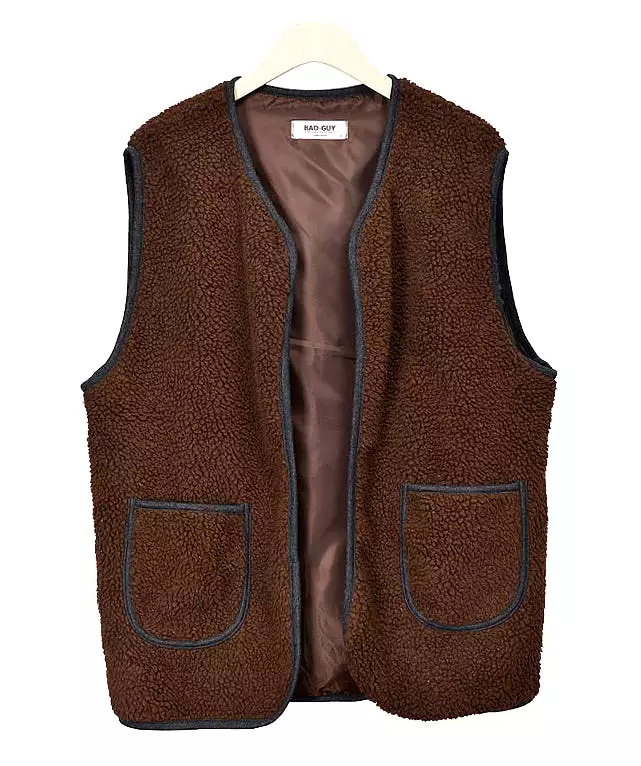 Brown Shearling Vests Mens Winter Outerwear Cozy Waistcoats Casual