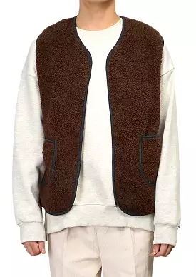 Brown Shearling Vests Mens Winter Outerwear Cozy Waistcoats Casual