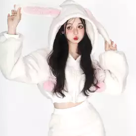 Bunny Hooded Top + Cute Bunny Mini Skirt - Kimi