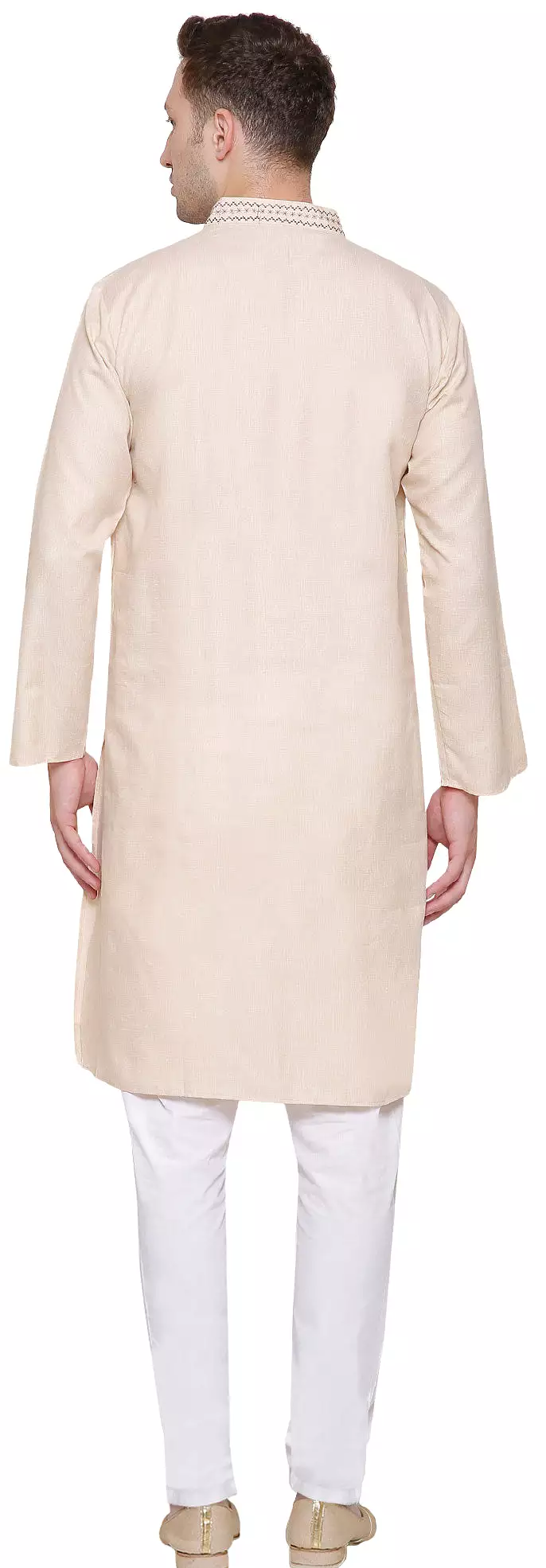 Cotton Embroidered Mens Kurta Pajama India Clothing (Beige)