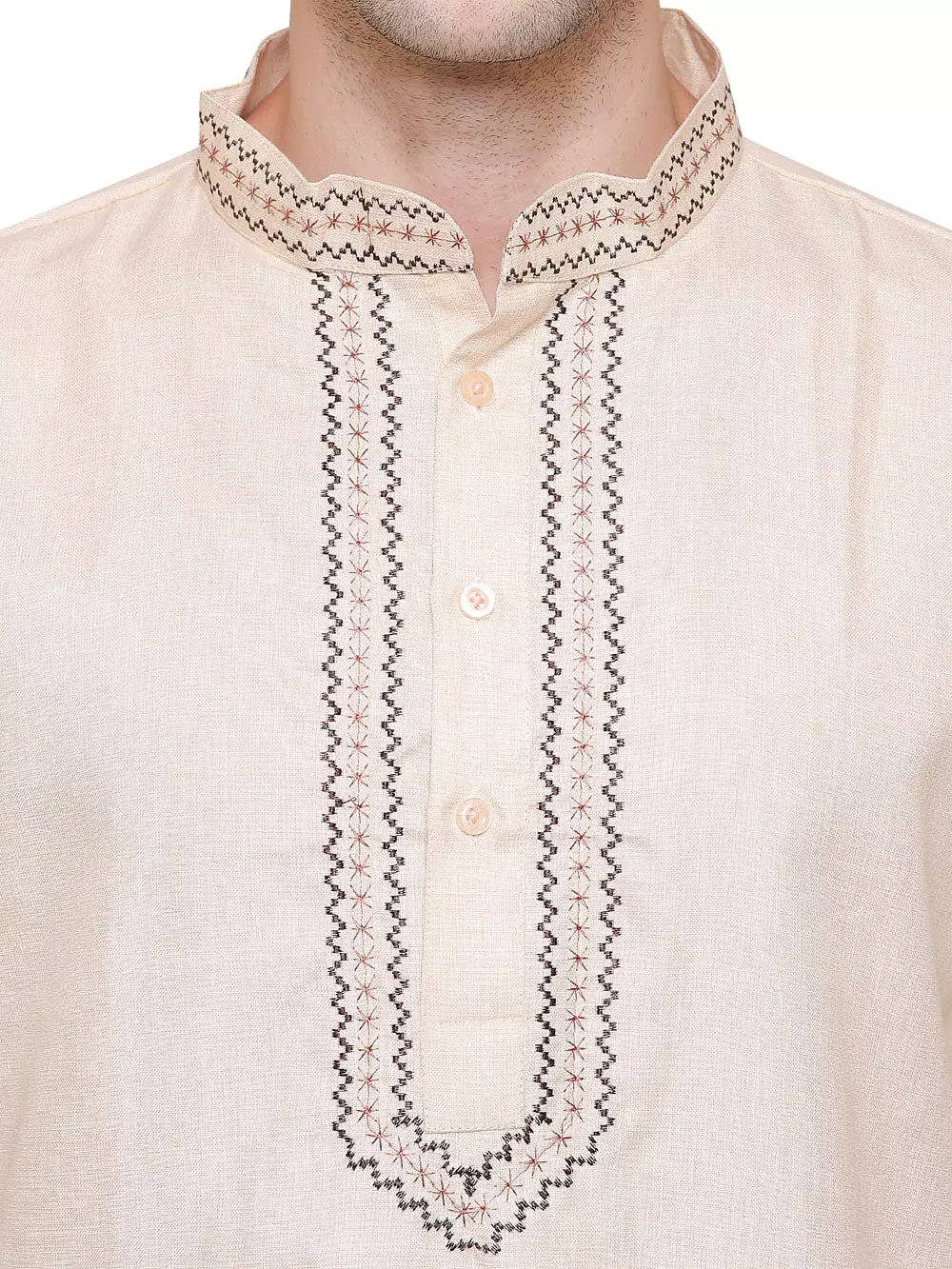 Cotton Embroidered Mens Kurta Pajama India Clothing (Beige)