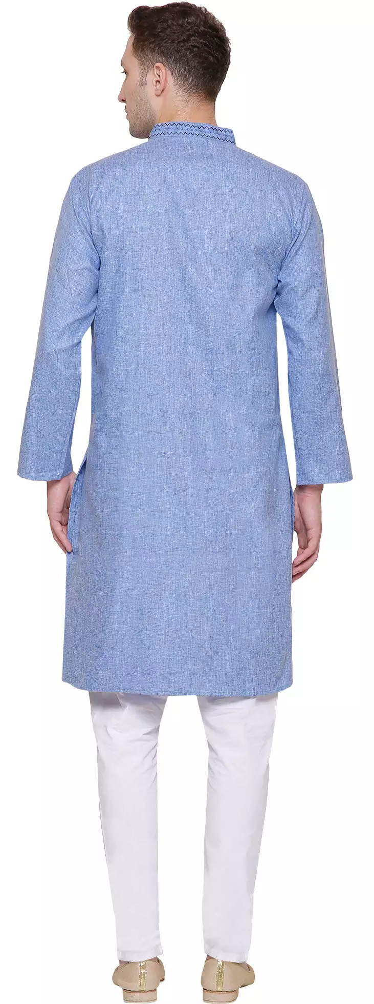 Cotton Embroidered Mens Kurta Pajama India Clothing (Blue)