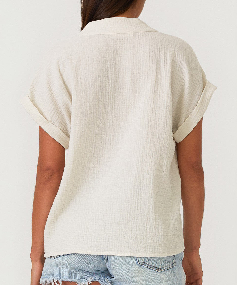 Cotton Gauze V-Neck Top - Cream