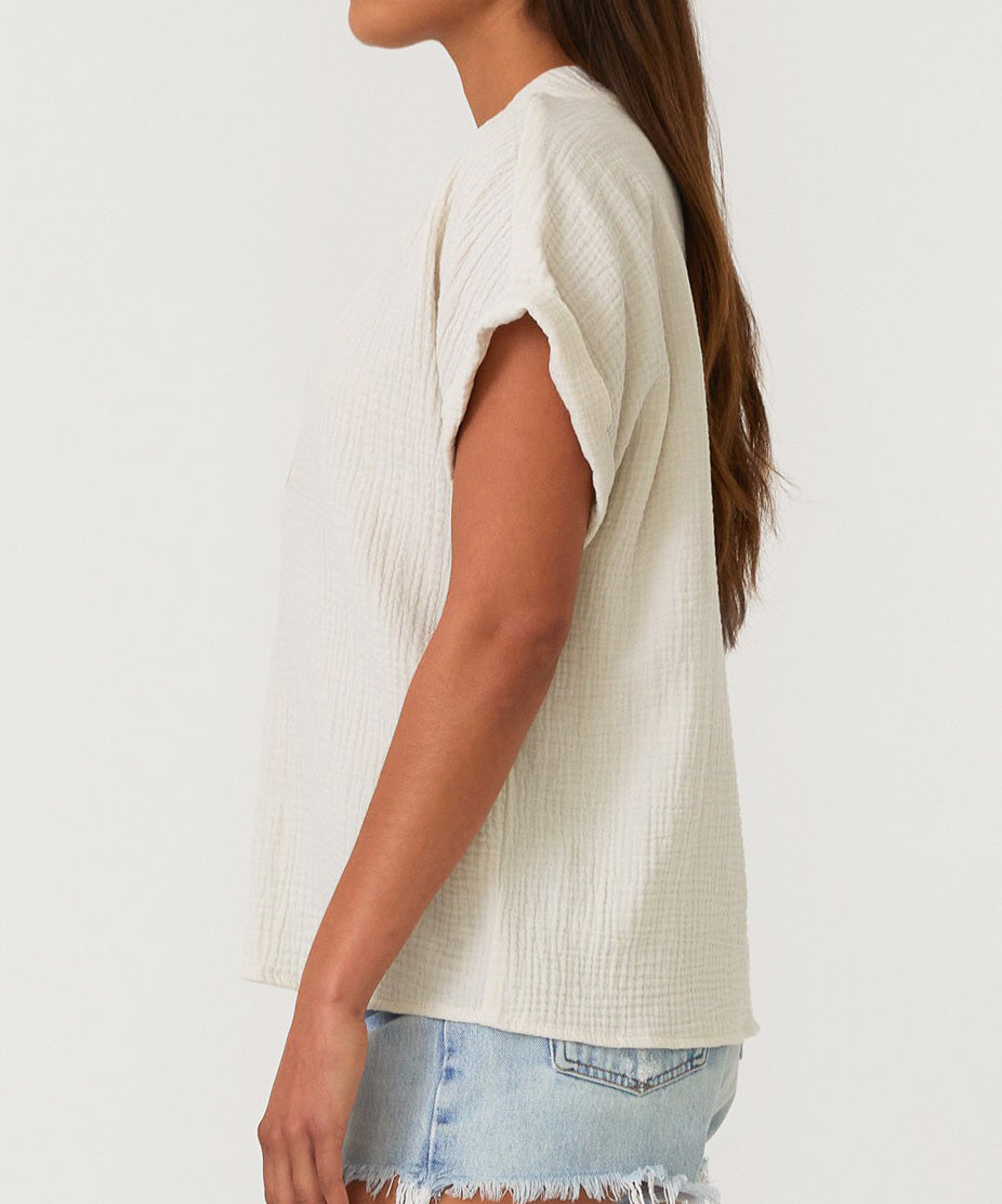 Cotton Gauze V-Neck Top - Cream