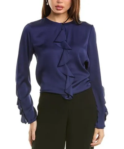 Elie Tahari Satin Ruffle Silk-Blend Blouse