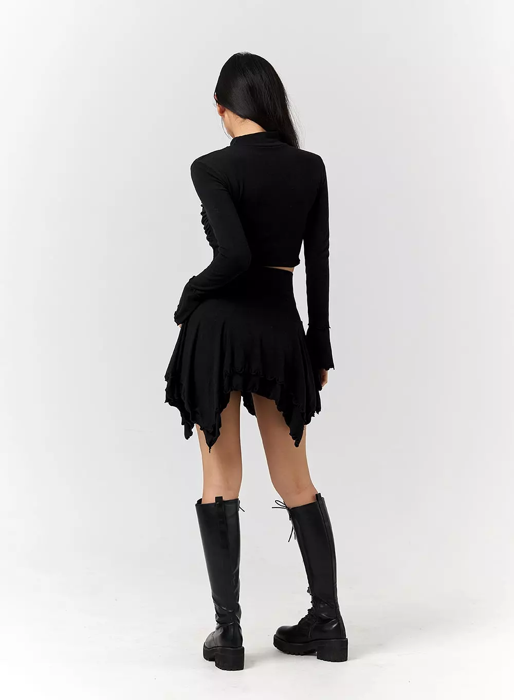 Enchanted Solid Asymmetrical Flowy Mini Skirt CD328