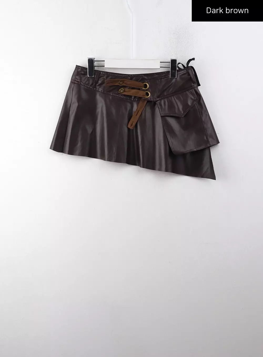 Faux Leather Mid Waist Belted Mini Skirt CJ405