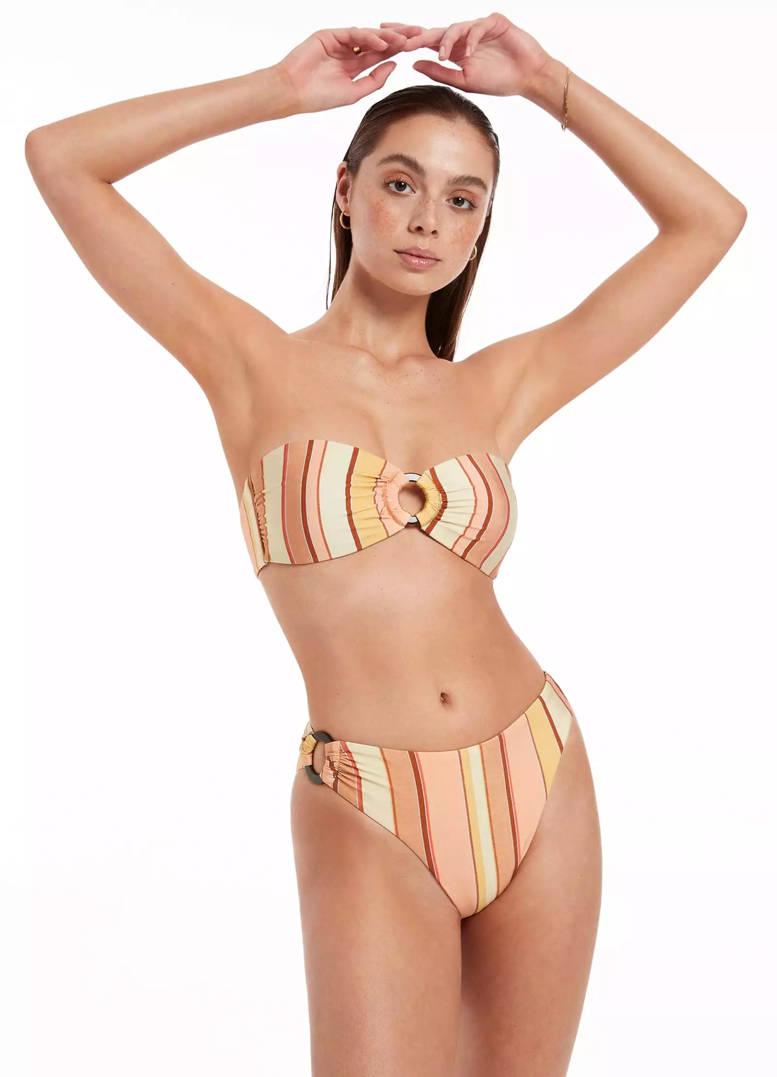 Fira Stripe High Leg Trim Bikini Bottom - Marigold