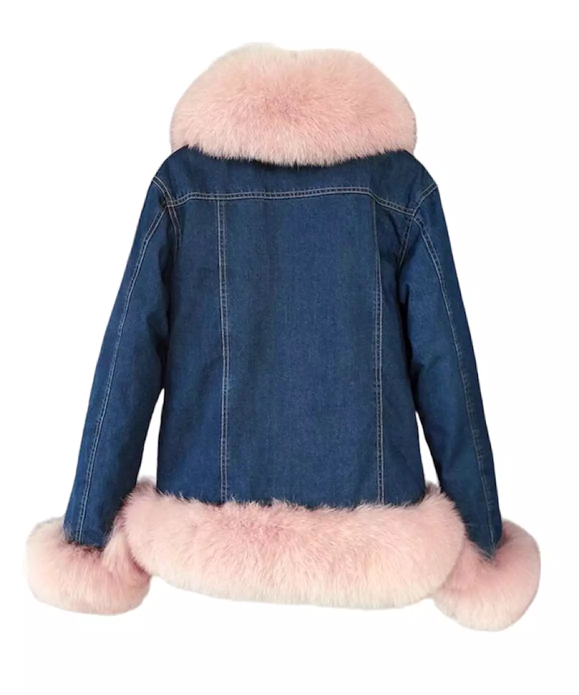 Fox Fur Trimmed Parka Denim Coat With Rabbit Fur Lining In Brown