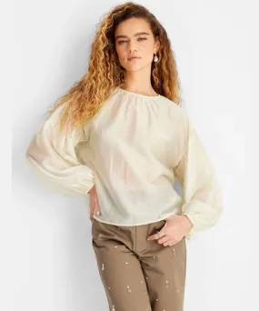 Future Collective Women's Sheer Balloon Long Sleeve Blouse