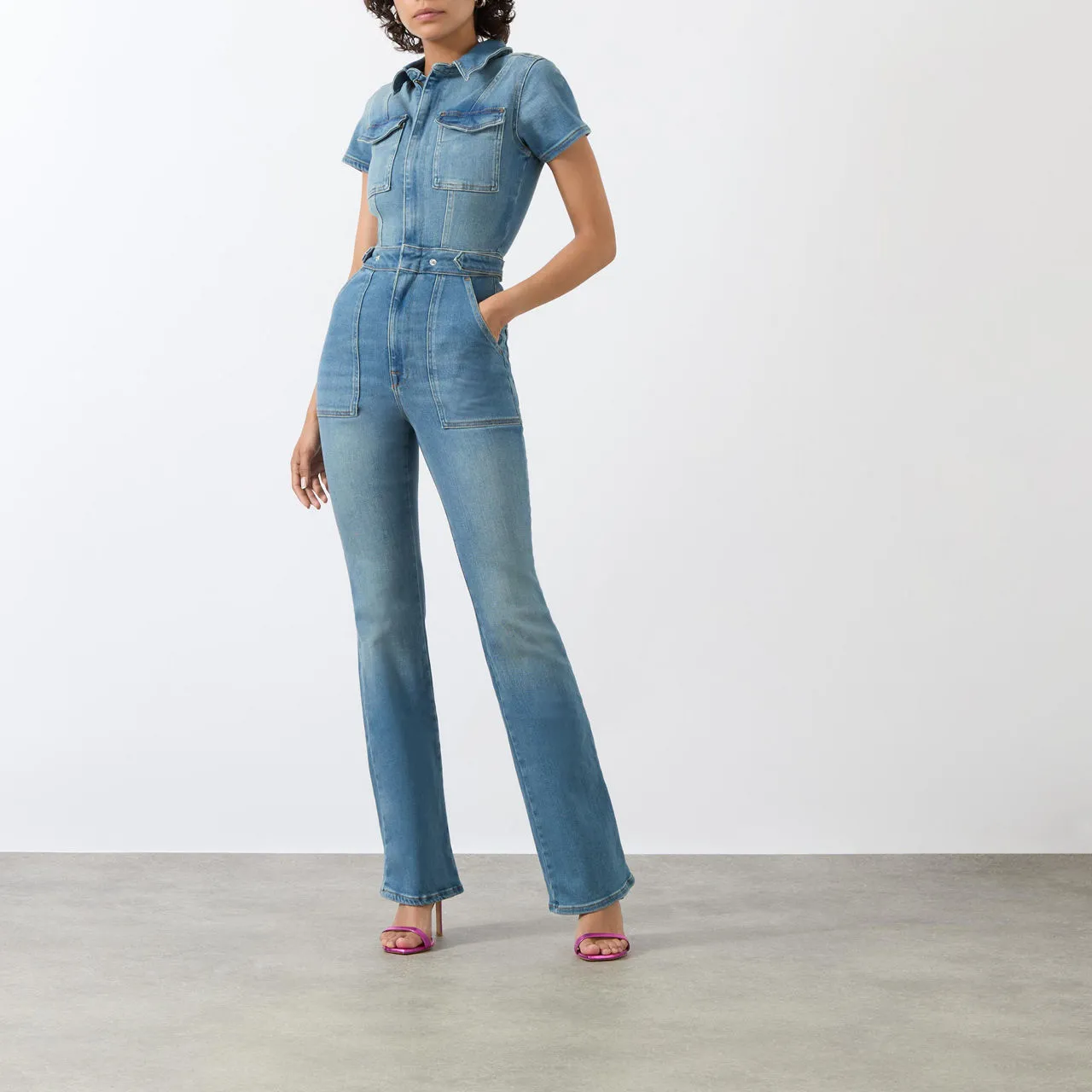 GOOD AMERICAN Fit For Success Bootcut Jumpsuit - Blue