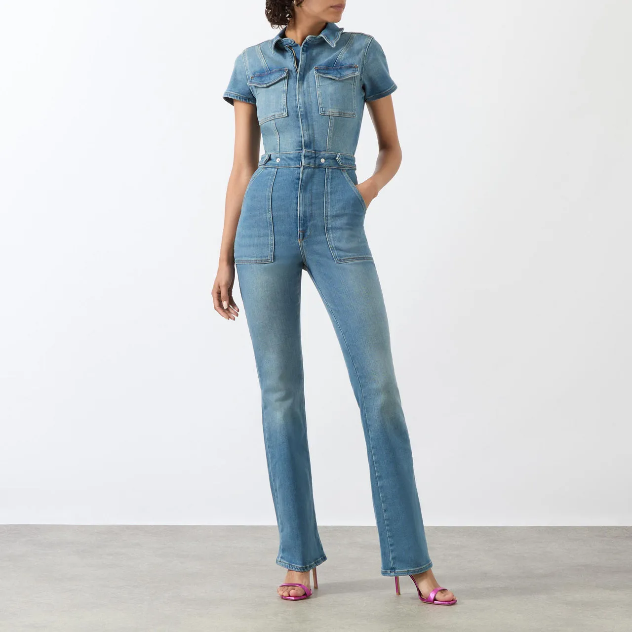 GOOD AMERICAN Fit For Success Bootcut Jumpsuit - Blue