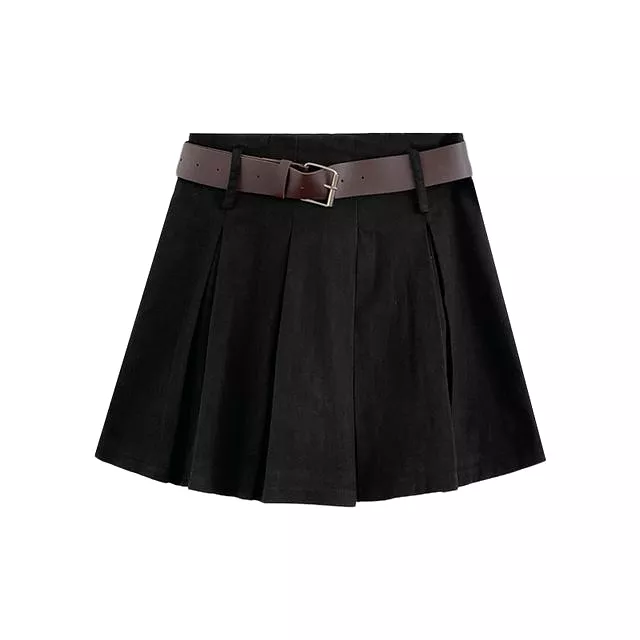 High Rise Plain Pleated Mini A-Line Skirt EE9