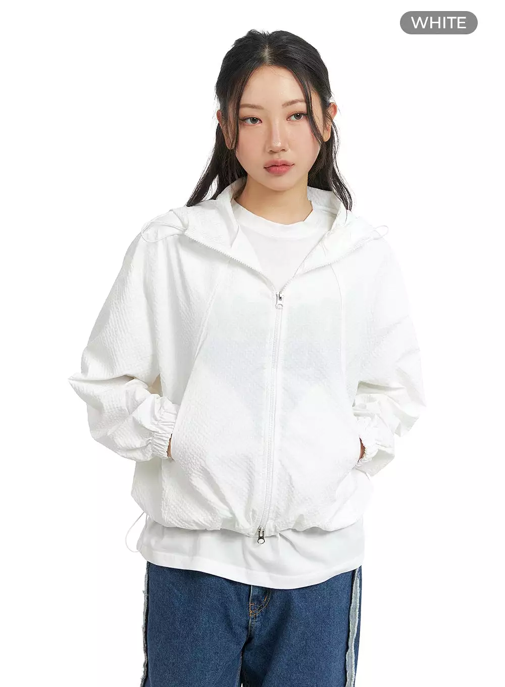 Hooded Solid Zipper Windbreaker CM425