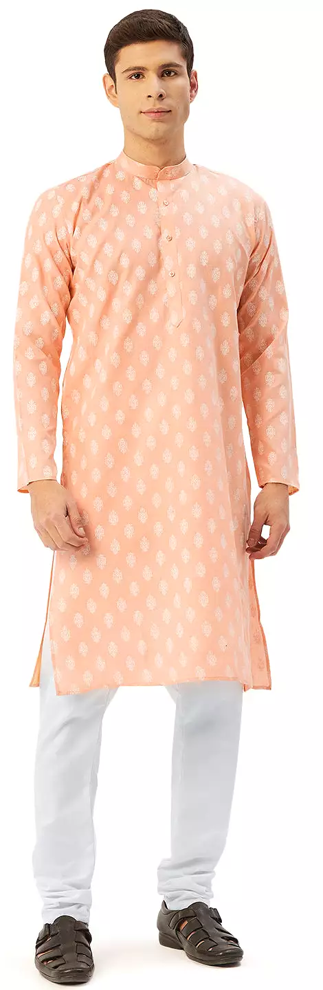 Indian Casual Dress Men's Cotton Kurta Pajama (Peach)