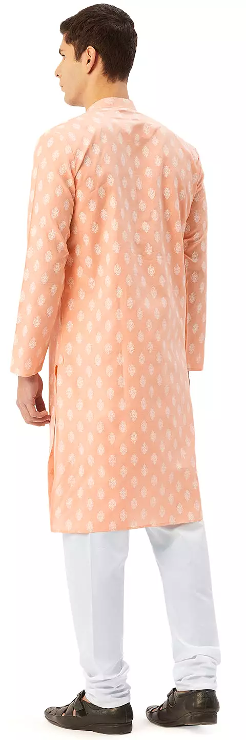 Indian Casual Dress Men's Cotton Kurta Pajama (Peach)