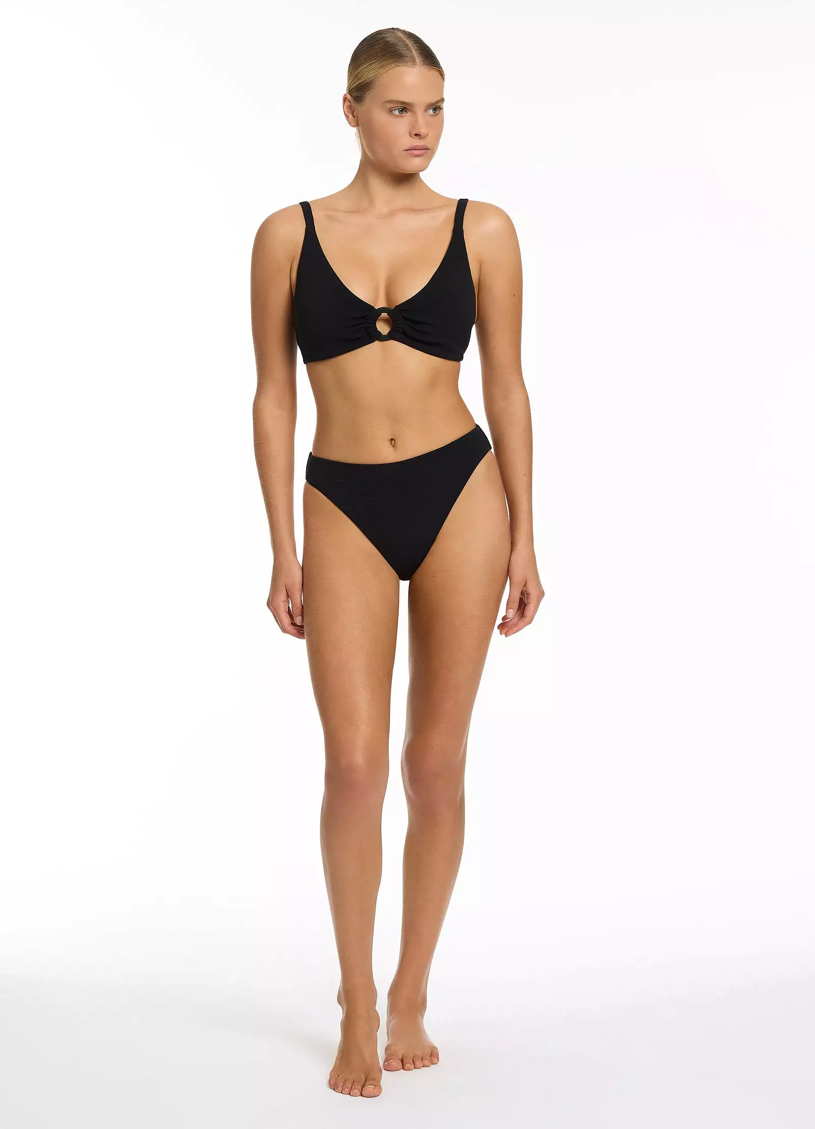 Isla Rib High Leg Bikini Bottom - Black