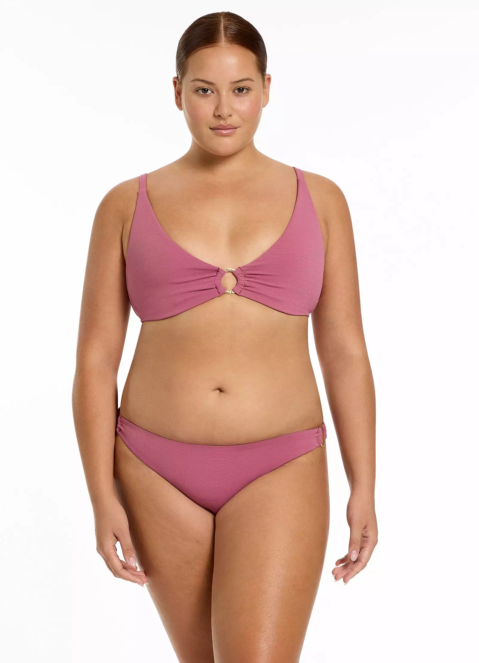 Isla Rib Trim Side Hipster Bikini Bottom - Mauve