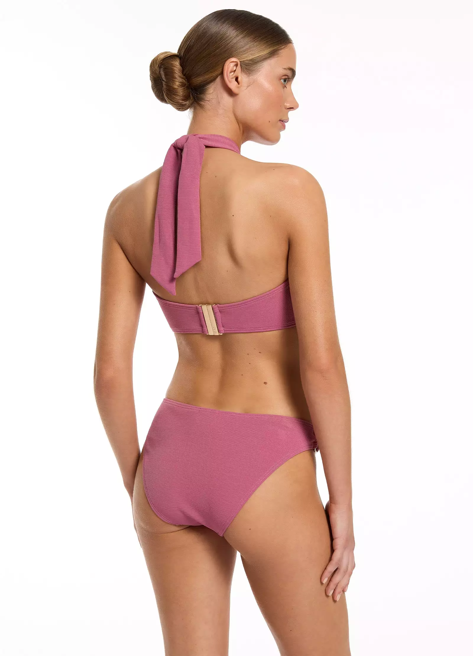 Isla Rib Trim Side Hipster Bikini Bottom - Mauve